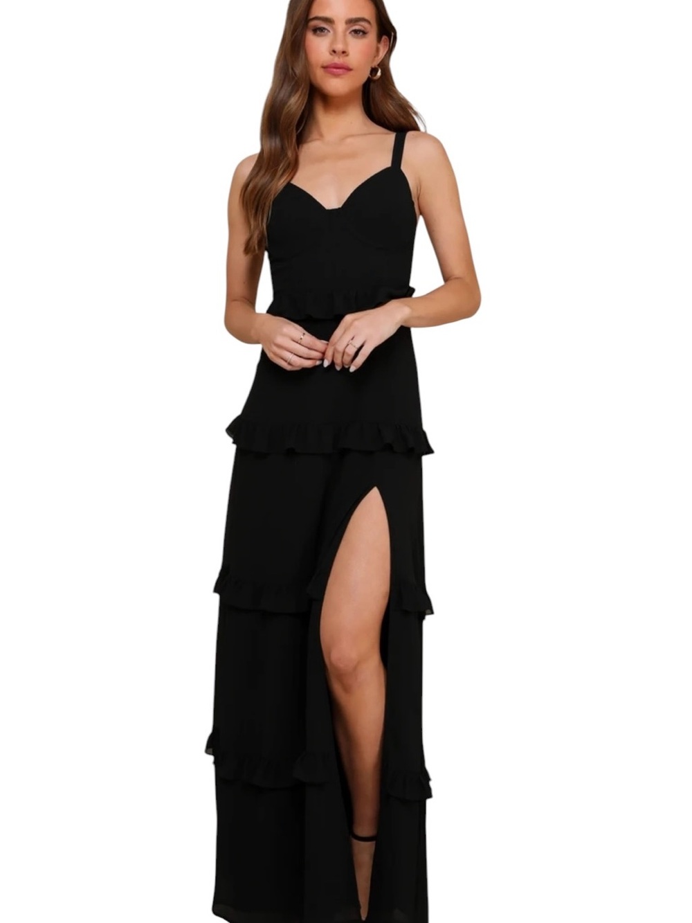 Lulu’s NWT Sincerely Poised Black Bustier Tiered Maxi Dress Size Medium